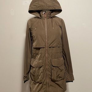 Mountain Hardwear Womens XS Brown Rain Jacket Wind Rain Coat Zip Front Hood